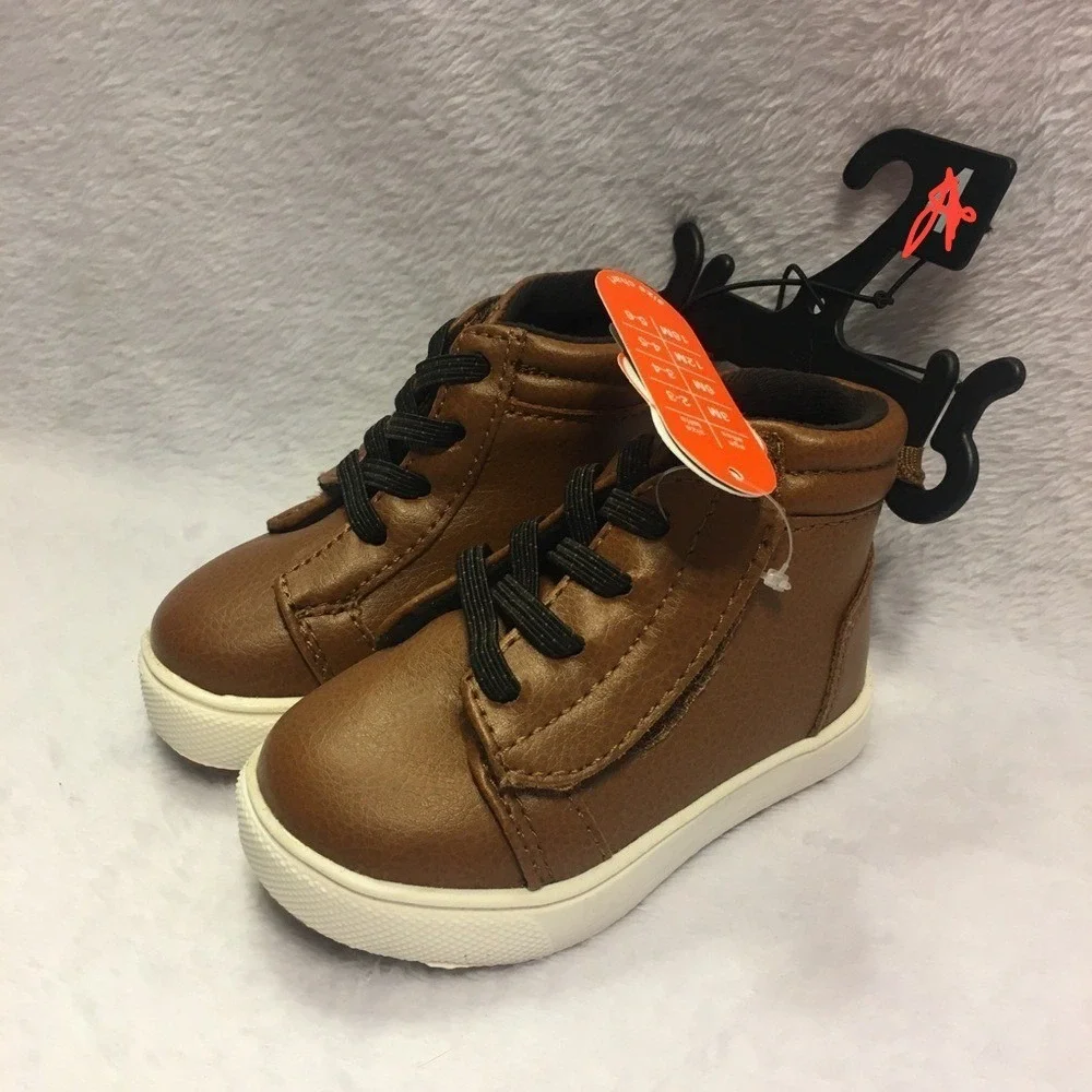 High Top Sneakers Infant Size‎ 3 Brown New Faux Leather Casual Shoes